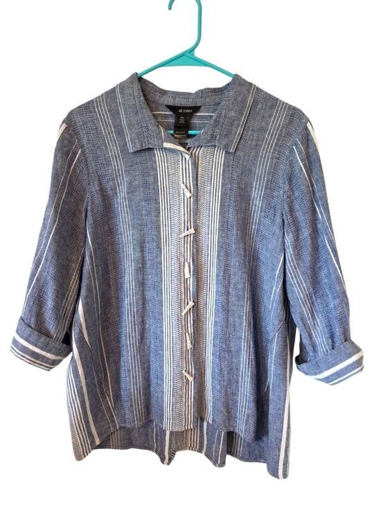 Ali Miles Tops - Ali MIles Womens Linen Blend Striped 3/4 Sleeve Blouse Petite XL Blue White
